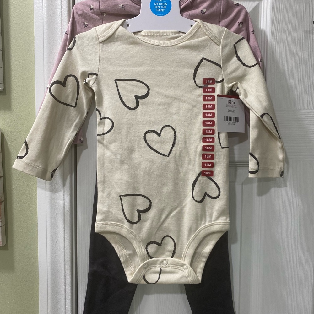 Carter's Cream One-Piece with Black Heart Print - Long Sleeve